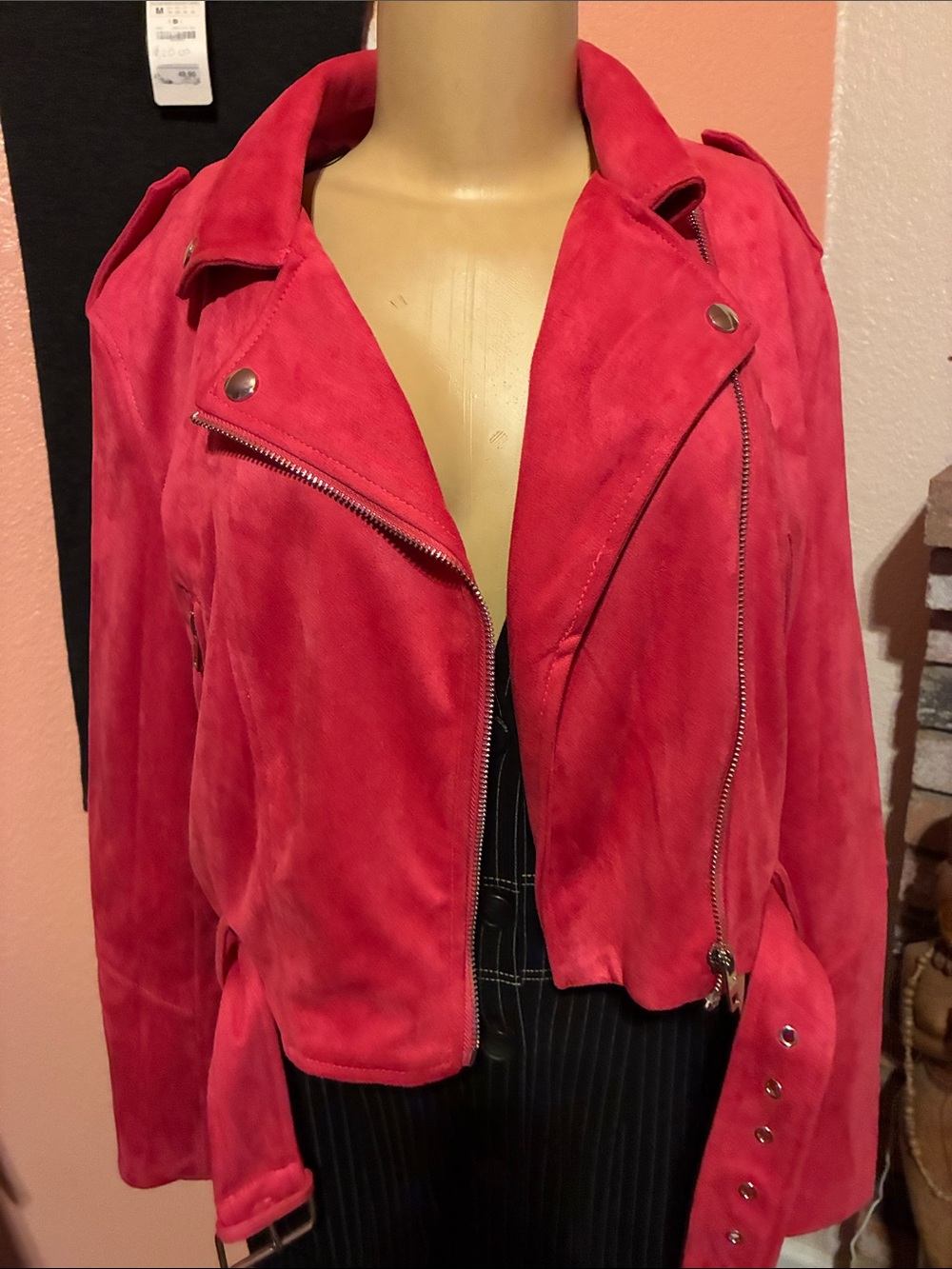 Forever 21 Bright Red Suede Moto Jacket
